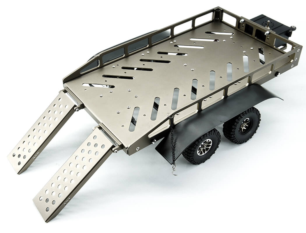 FASTRAX DUAL-AXLE TRAILER W/RAMPS & LEDS (MED 1/12-1/18) - TITANIUM