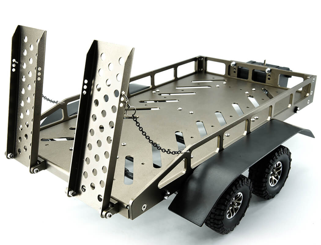 FASTRAX DUAL-AXLE TRAILER W/RAMPS & LEDS (MED 1/12-1/18) - TITANIUM