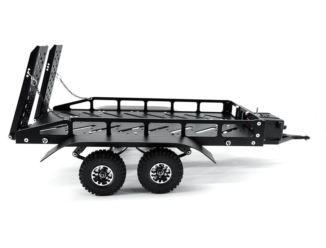 FASTRAX DUAL-AXLE TRAILER W/RAMPS & LEDS (MED 1/12-1/18) - BLACK