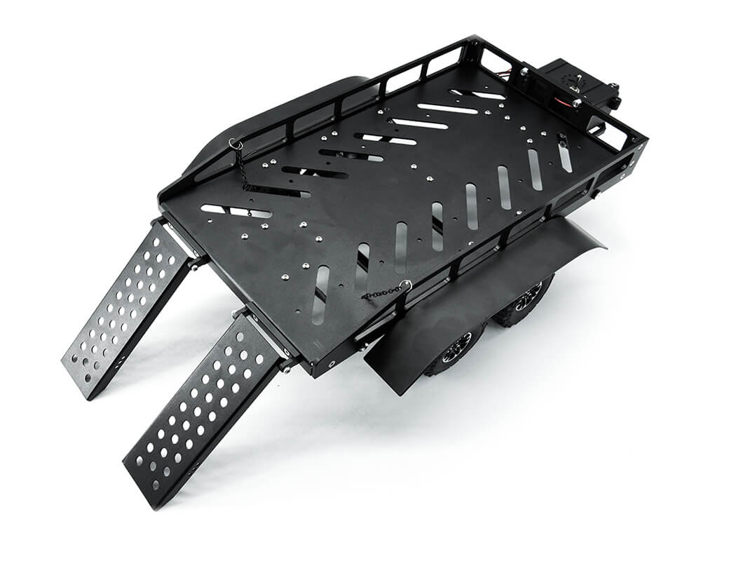 FASTRAX DUAL-AXLE TRAILER W/RAMPS & LEDS (MED 1/12-1/18) - BLACK