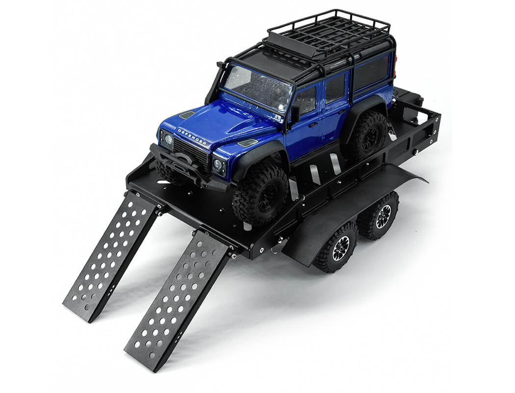 FASTRAX DUAL-AXLE TRAILER W/RAMPS & LEDS (MED 1/12-1/18) - BLACK