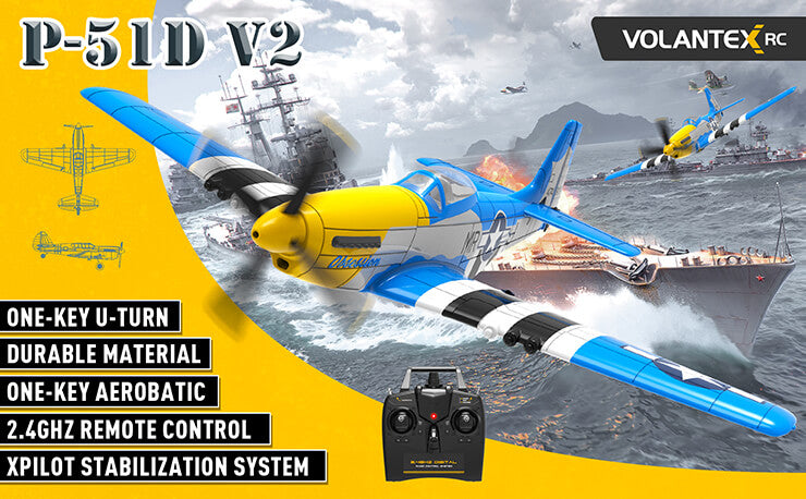 VOLANTEX P-51D MUSTANG V2 BLUE 4CH 400MM BRUSHED W/GYRO RTF