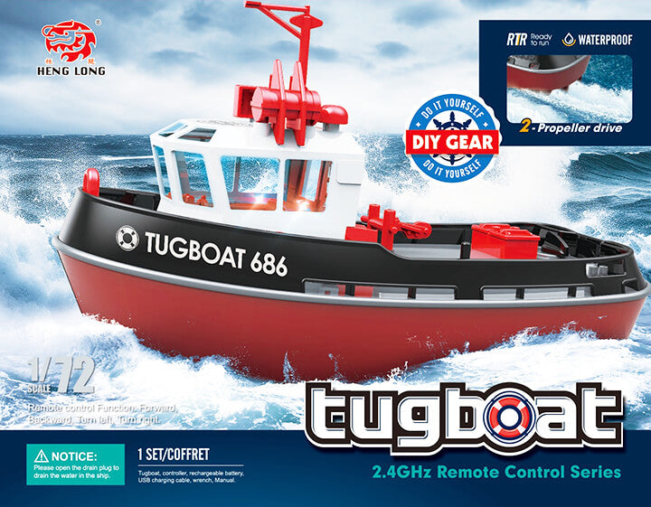 HENG LONG 1/72 RTR TUGBOAT 686 2.4GHZ 230MM LENGTH BLACK