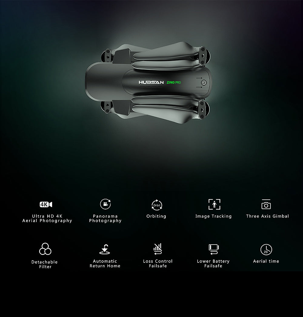 HUBSAN ZINO PRO FOLDING DRONE 4K, FPV, 5. 8G, GPS, FOLLOW, RTH