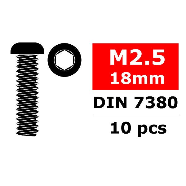 CORALLY STEEL SCREWS M2.5 X 18MM HEX BUTTON HEAD (10PC)
