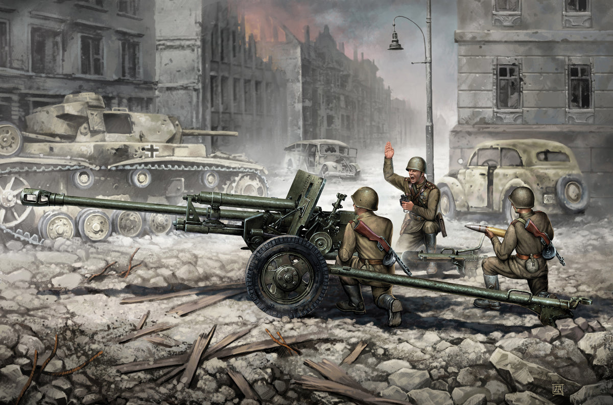 Soviet Anti-Tank 76mm ZIS-3 Gun with Crew Figures