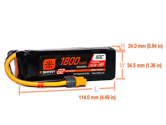 14.8V 1800mAh 4S 50C Smart G2 LiPo Battery: IC3