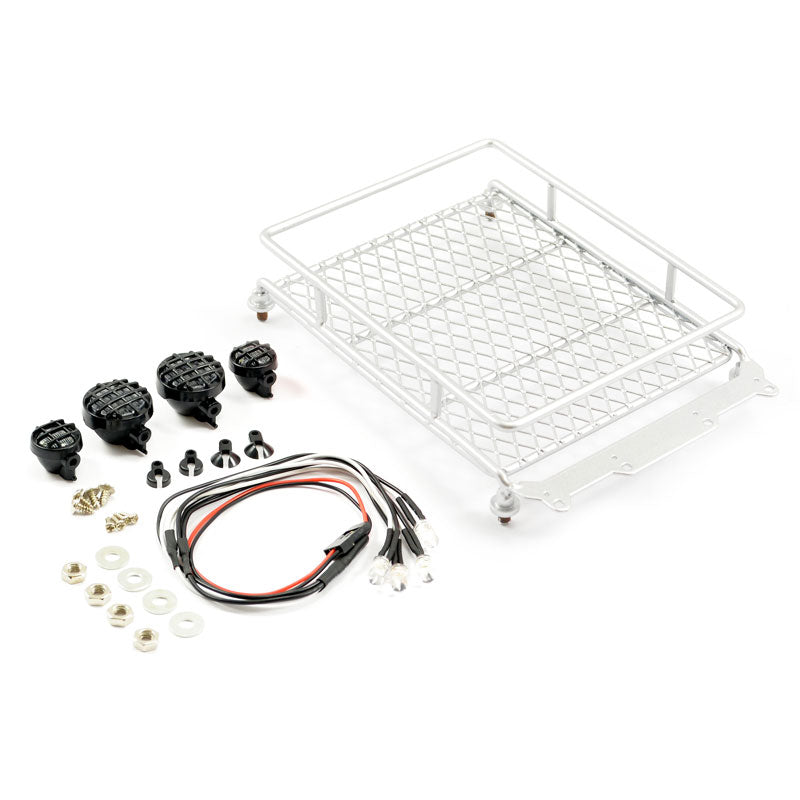 FASTRAX SILVER ALUMINIUM LUGGAGE RACK w/LED LAMPS L130MM X W110MM - RC Hobby Product