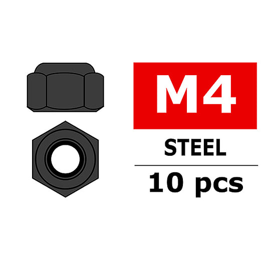 CORALLY STEEL NYLSTOP NUT M4 BLACK COATED 10 PCS - High-Speed RTR RC Truck