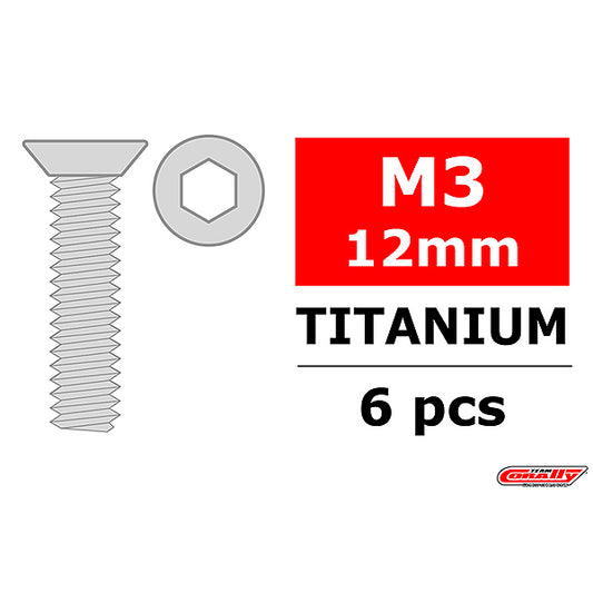 CORALLY TITANIUM SCREWS M3 X 12 MM HEX FLAT HEAD 6 PC - High-Speed RTR RC Truck