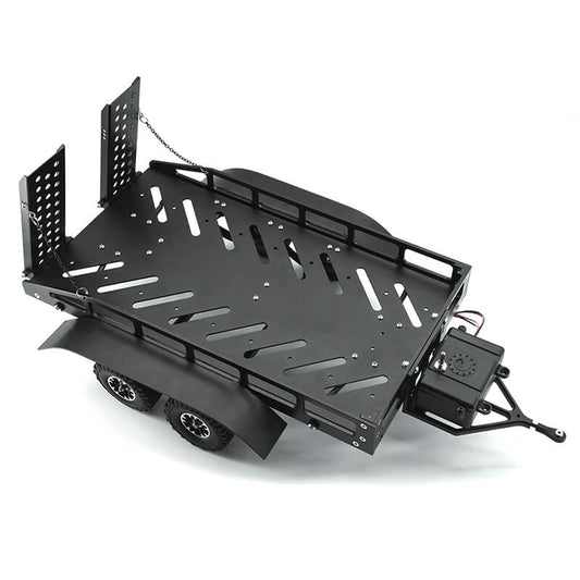 FASTRAX DUAL-AXLE TRAILER w/RAMPS & LEDs (Med 1/12-1/18) - BLACK - RC Hobby Product