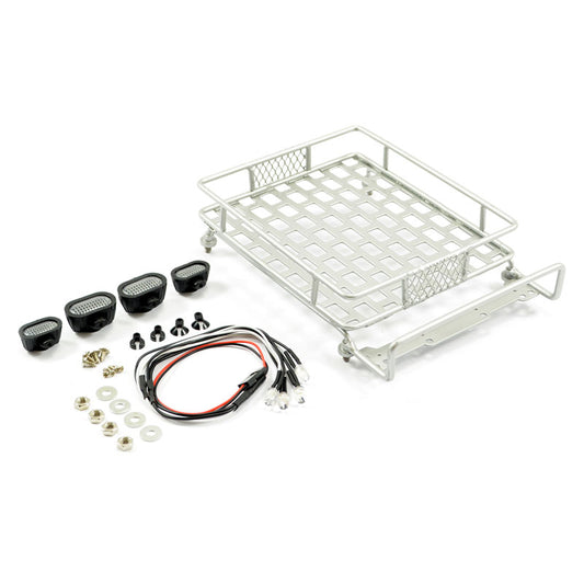 FASTRAX SILVER ALUMINIUM LUGGAGE RACK w/LED LAMPS L165MM X W112MM - RC Hobby Product