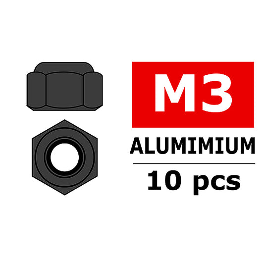 CORALLY ALUMINIUM NYLSTOP NUT M3 GUN METAL 10 PCS - High-Speed RTR RC Truck