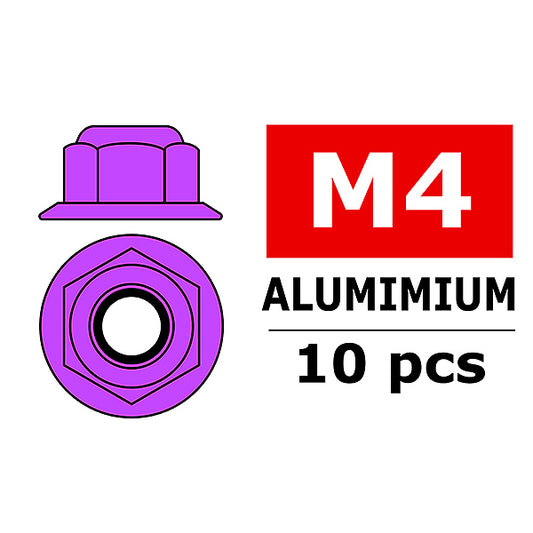 CORALLY ALUMINIUM NYLSTOP NUT M4 FLANGED PURPLE 10 PCS - High-Speed RTR RC Truck