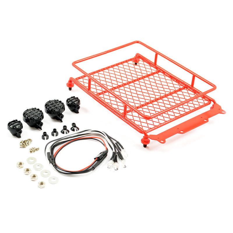 FASTRAX RED ALUMINIUM LUGGAGE RACK w/LED LAMPS L130MM X W110MM - RC Hobby Product