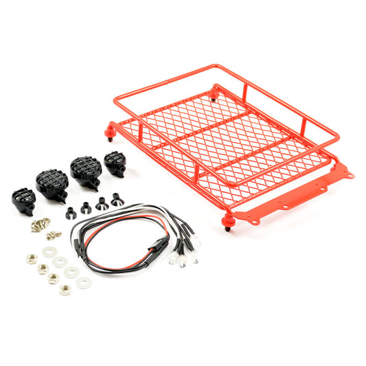 FASTRAX RED ALUMINIUM LUGGAGE RACK w/LED LAMPS L130MM X W110MM - RC Hobby Product