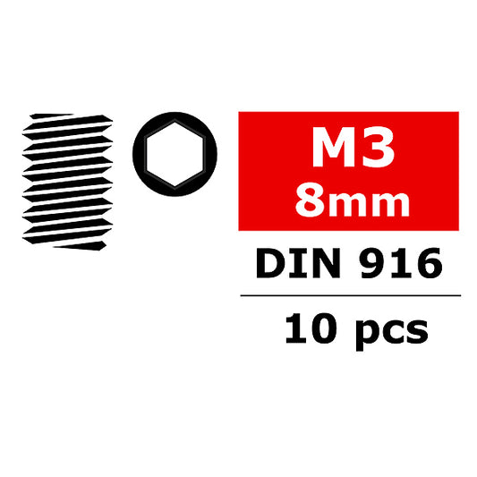 CORALLY STEEL SET SCREWS M3 X 8MM HEX 10 PCS - High-Speed RTR RC Truck