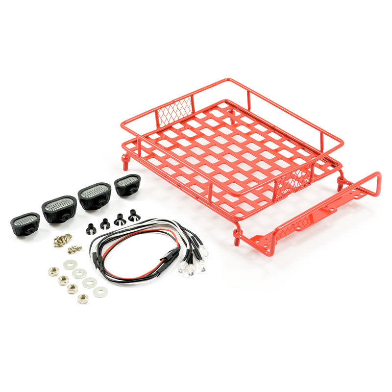 FASTRAX RED ALUMINIUM LUGGAGE RACK w/LED LAMPS L165MM X W112MM - RC Hobby Product
