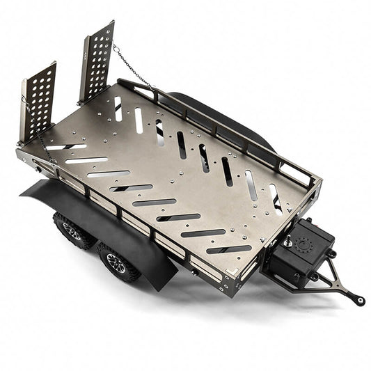 FASTRAX DUAL-AXLE TRAILER w/RAMPS & LEDs (Med 1/12-1/18) - TITANIUM - RC Hobby Product