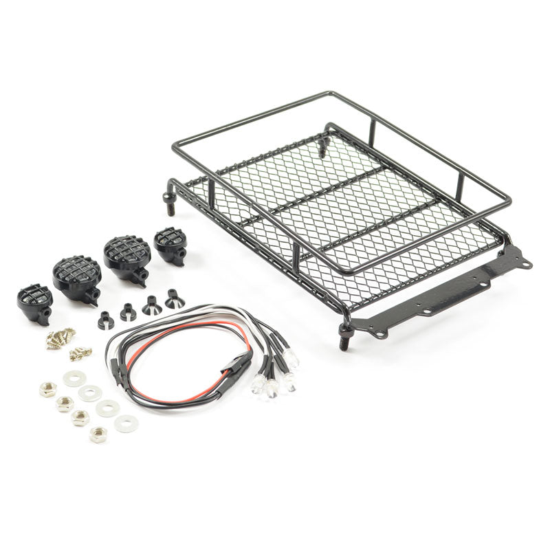 FASTRAX BLACK ALUMINIUM LUGGAGE RACK w/LED LAMPS L130MM X W110MM - RC Hobby Product
