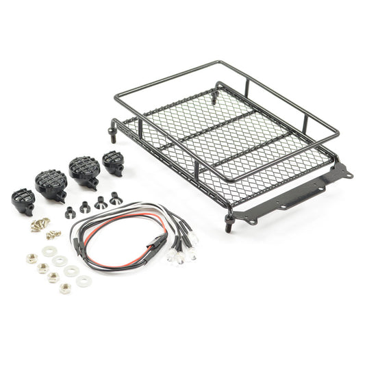 FASTRAX BLACK ALUMINIUM LUGGAGE RACK w/LED LAMPS L130MM X W110MM - RC Hobby Product