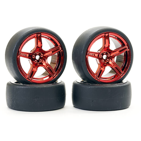 FASTRAX 1/10 (4) DRIFT D1 TYRE w/3MM 5-SPOKE WHEEL- MET RED - RC Hobby Product