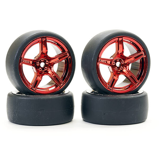 FASTRAX 1/10 (4) DRIFT D1 TYRE w/3MM 5-SPOKE WHEEL- MET RED - RC Hobby Product