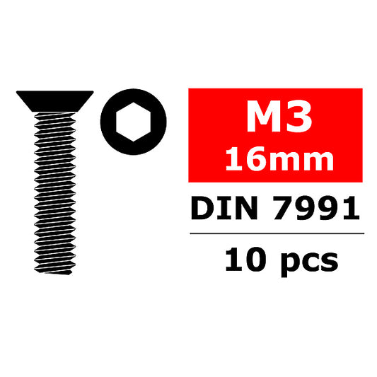 CORALLY STEEL SCREWS M3 X 16MM HEX FLAT HEAD 10 PCS - High-Speed RTR RC Truck