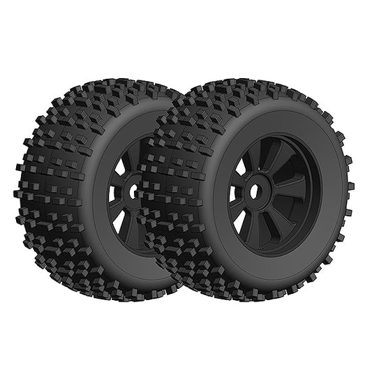 CORALLY OFFROAD 1/8 MONSTER TRUCK TYRES GRIPPER GLUED ON BLACK RIMS 1 PAIR (Dementor/Kronos) - High-Speed RTR RC Truck