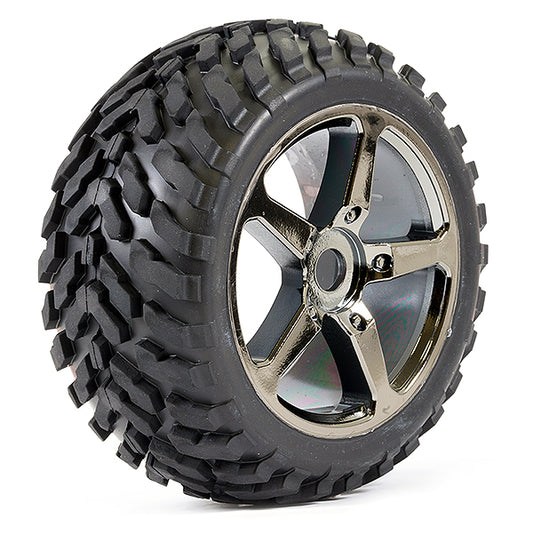 FASTRAX 1/8 TRUGGY ARROW MTD 5-SPOKE BK CHROME 0 OFFSET(PR) - RC Hobby Product
