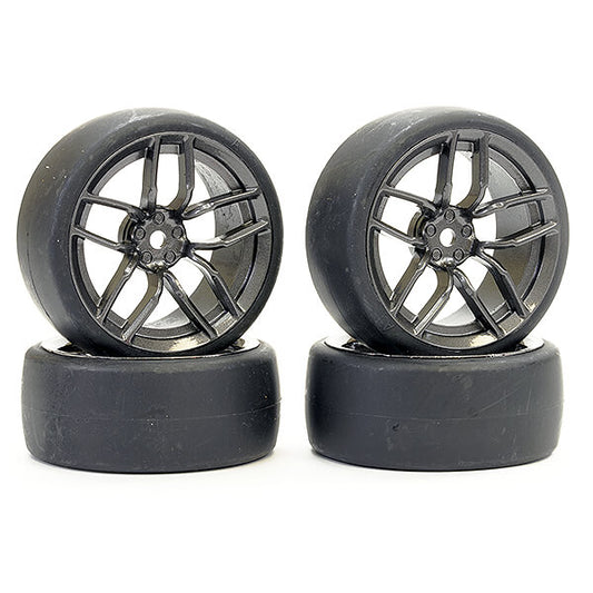 FASTRAX 1/10 (4) DRIFT D1 TYRE  w/3MM 10-SPOKE WHEEL- GRAPHITE - RC Hobby Product