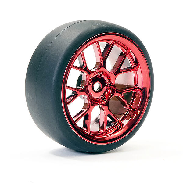 FASTRAX 1/10 (4) DRIFT D1 TYRE w/3MM 14-SPOKE WHEEL - MET RED - RC Hobby Product