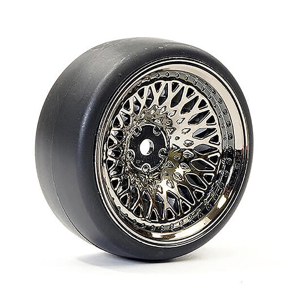 FASTRAX 1/10 (4) DRIFT D1 TYRE w/9MM CLASSIC WHEELS - BLACK CHROME - RC Hobby Product