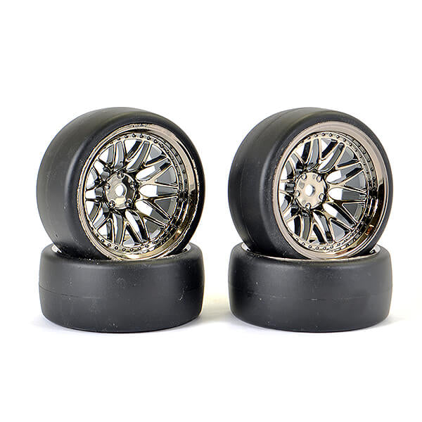 FASTRAX 1/10 (4) DRIFT D1 TYRE w/9MM 20-SPOKE WHEEL - BLACK CHROME - RC Hobby Product
