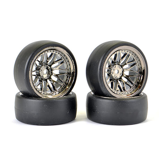 FASTRAX 1/10 (4) DRIFT D1 TYRE w/9MM 20-SPOKE WHEEL - BLACK CHROME - RC Hobby Product