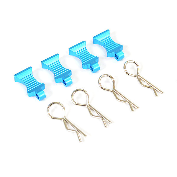 FASTRAX PRO ALUMINIUM EASYPULL TABS & BODYCLIPS (4PC) - BLUE - RC Hobby Product