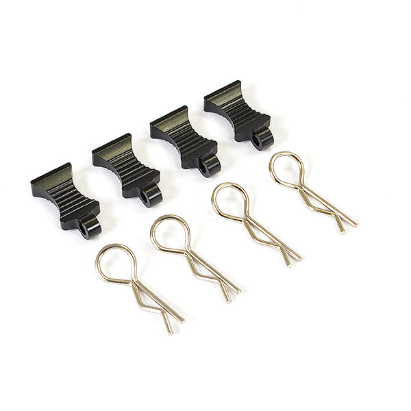 FASTRAX PRO ALUMINIUM EASYPULL TABS & BODYCLIPS (4PC) - BLACK - RC Hobby Product