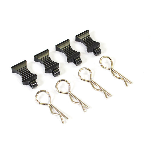 FASTRAX PRO ALUMINIUM EASYPULL TABS & BODYCLIPS (4PC) - BLACK - RC Hobby Product